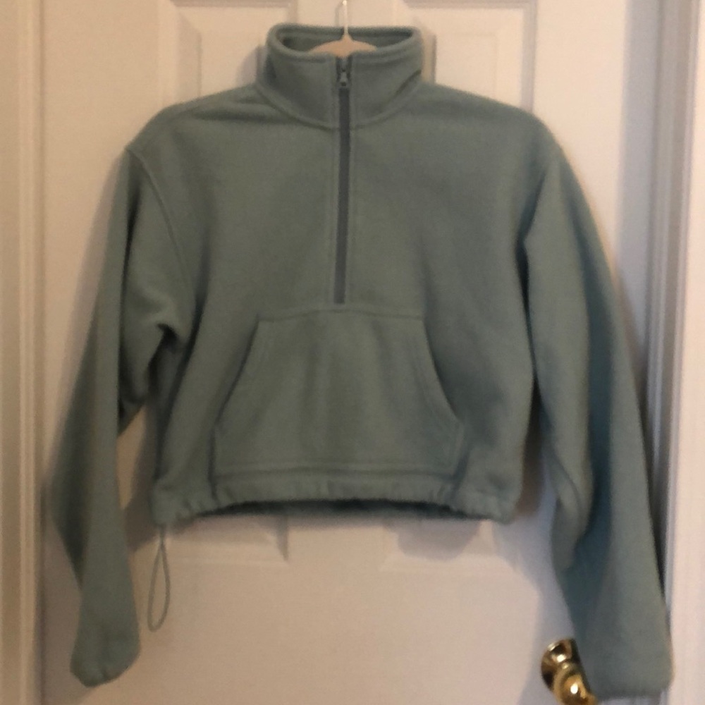 Blue half zip fleece sweater